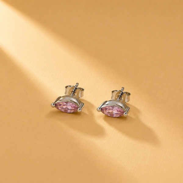 925 Sterling Silver Pink Gemstone Oval Cut Minimal Stud Earrings