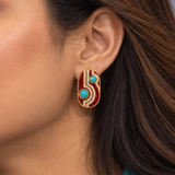 Red Enamel Turquoise Statement Earrings For Women