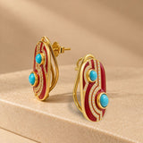 Red Enamel Turquoise Statement Earrings For Women