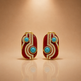Red Enamel Turquoise Statement Earrings For Women