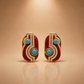 Red Enamel & Turquoise Statement Stud Earrings
