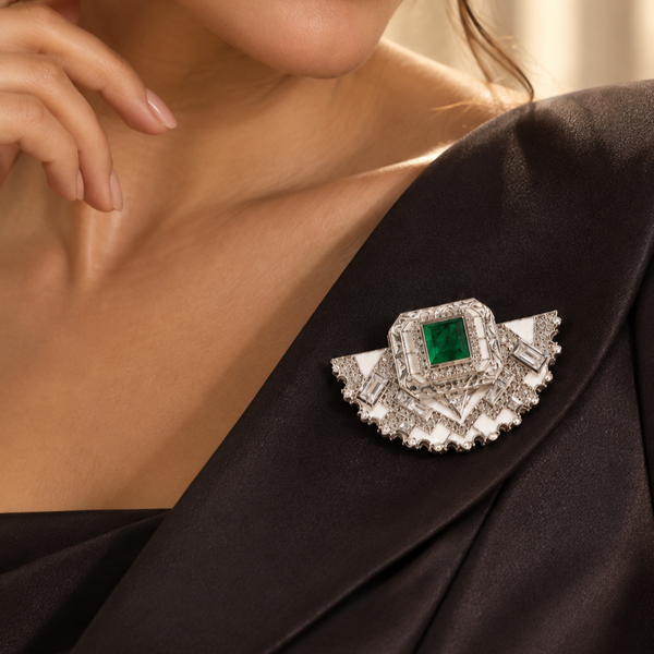 Green Emerald-Tone Statement Brooch