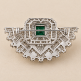 925 Sterling Silver Green Ornate Filigree Brooch