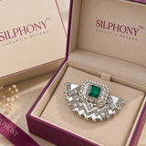 925 Silver Emerald Green Statement Brooch