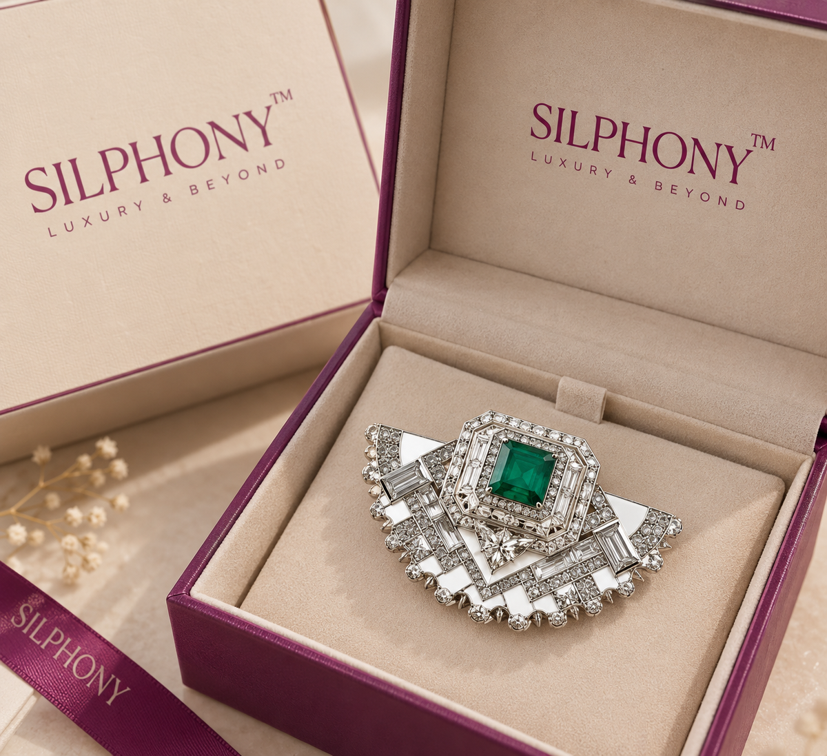 925 Silver Emerald Green Statement Brooch