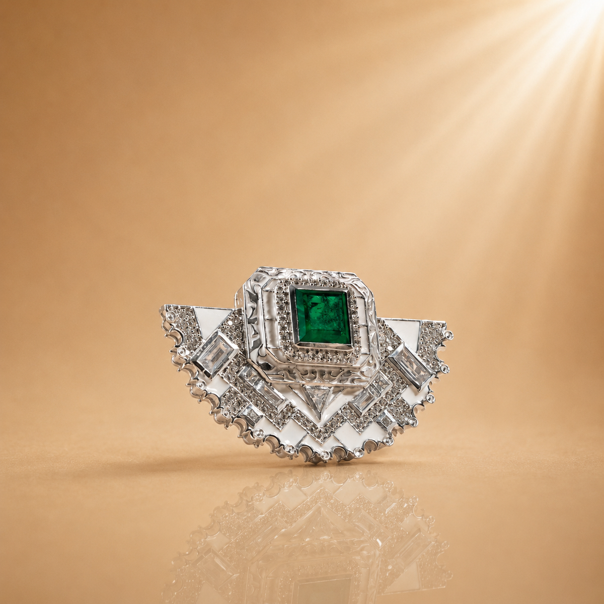 Green Ornate Geometric Statement Brooch