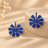 925 Silver Blue Floral Drop Earrings for Women