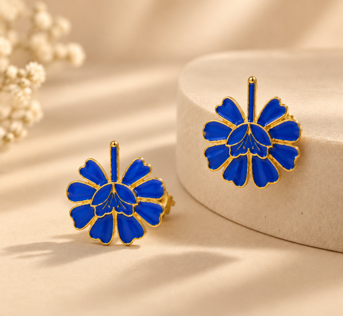 925 Silver Blue Floral Drop Earrings for Women