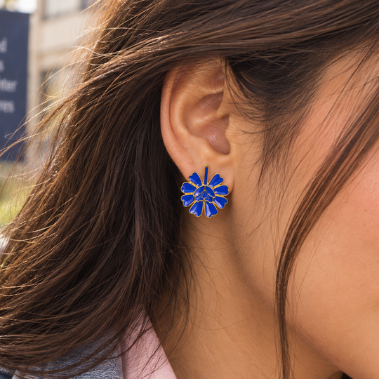Blue Flower Drop Statement Earrings