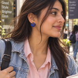 925 Silver Blue Floral Drop Earrings for Women