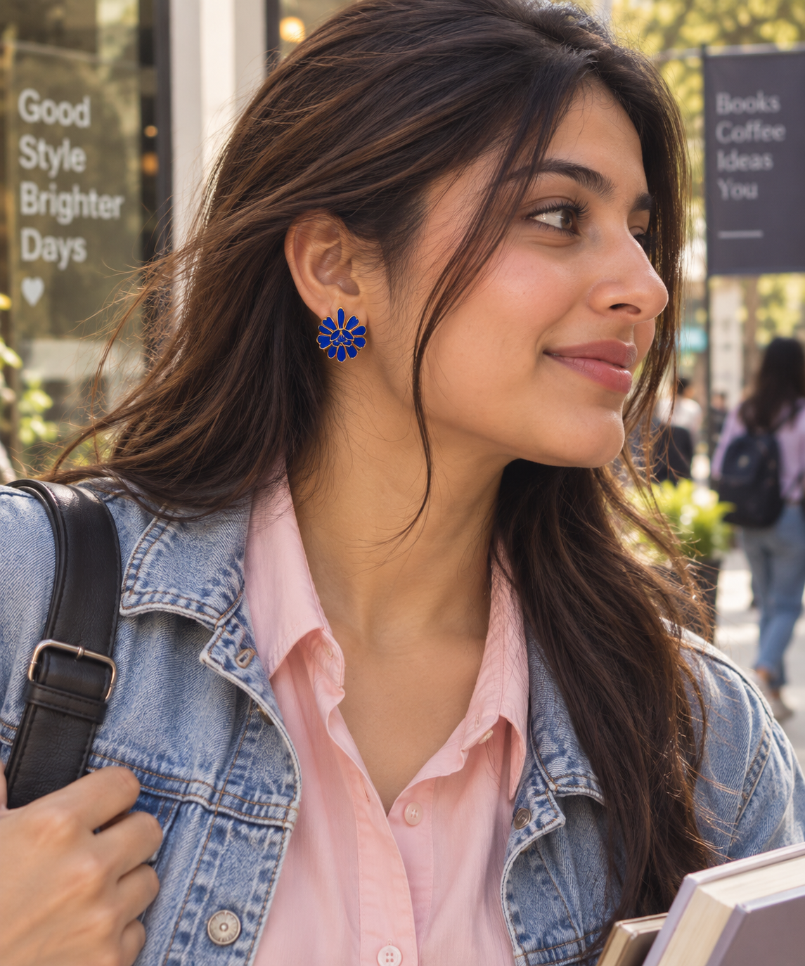 925 Silver Blue Floral Drop Earrings for Women