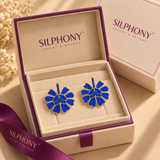 925 Silver Blue Floral Drop Earrings for Women
