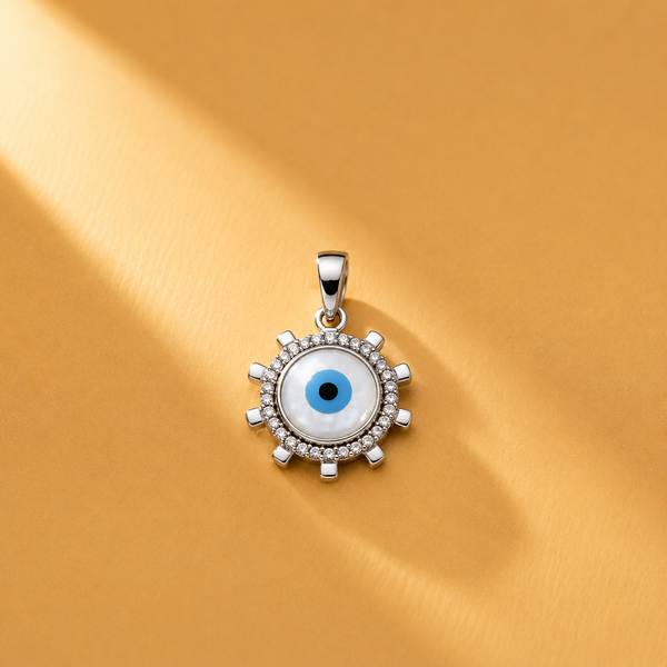 Evil Eye 925 Sterling Silver Blue Nazar with Moissanite Pendant