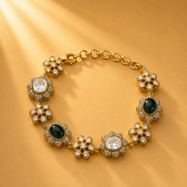 925 Sterling Silver Polki Quartz Statement Bracelet