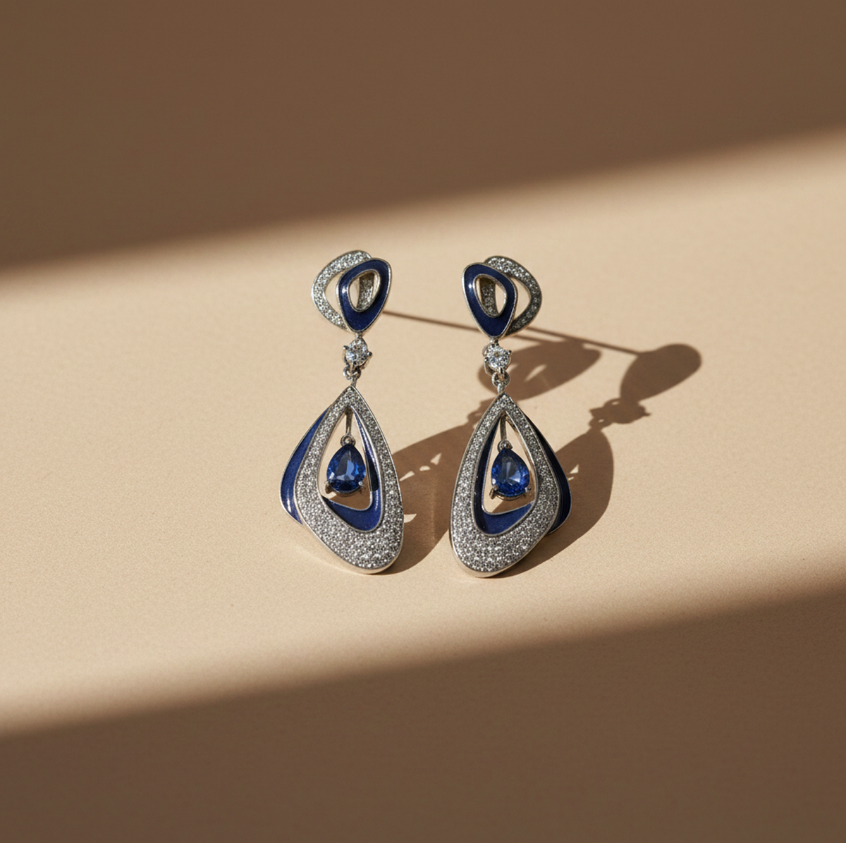 925 Silver Blue Enamel & Blue Stone Drop Earrings