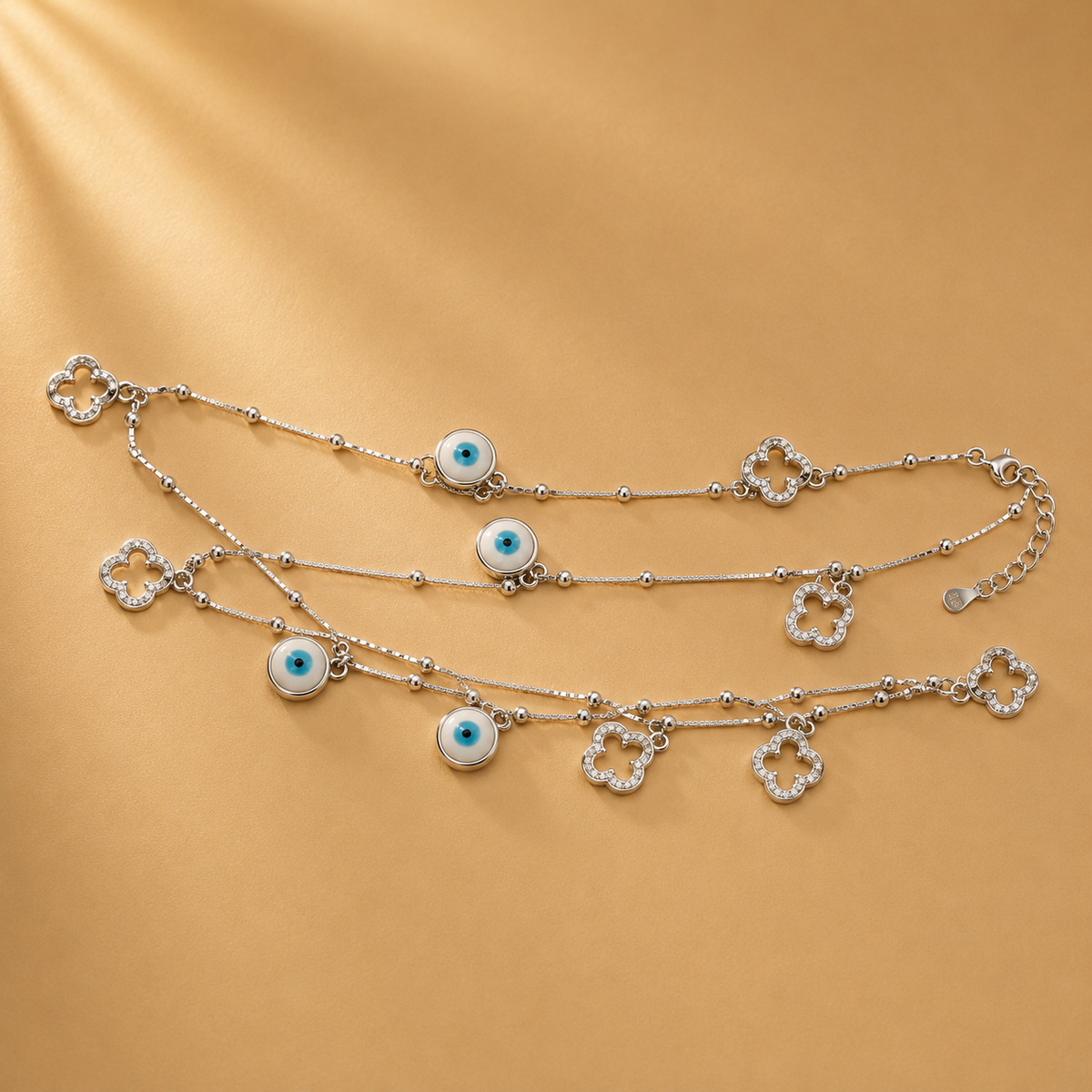 Evil Eye & Floral 925 Sterling Silver Anklet Payal for Women