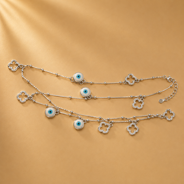 Evil Eye & Floral 925 Sterling Silver Anklet Payal for Women