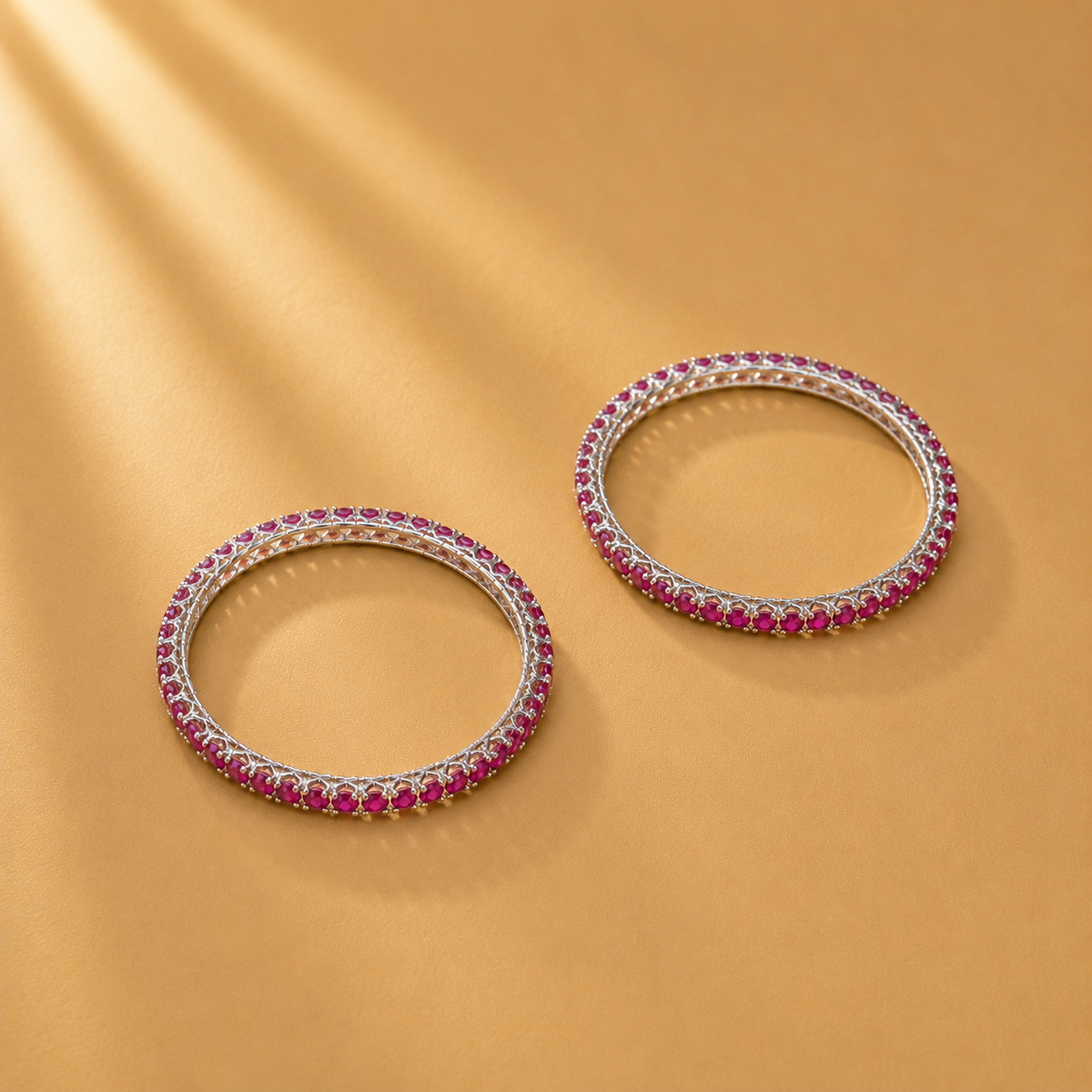 925 Sterling Silver Ruby-Style Quartz Bangle Set