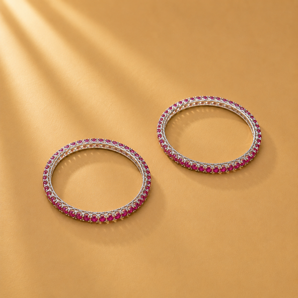 925 Sterling Silver Ruby-Style Quartz Bangle Set