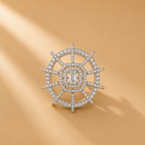 925 Silver Ship Wheel Brooch with Sparkling Stones