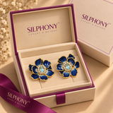 Blue Enamel Flower Stud Earrings