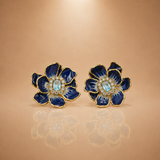 Blue Enamel Flower Stud Earrings