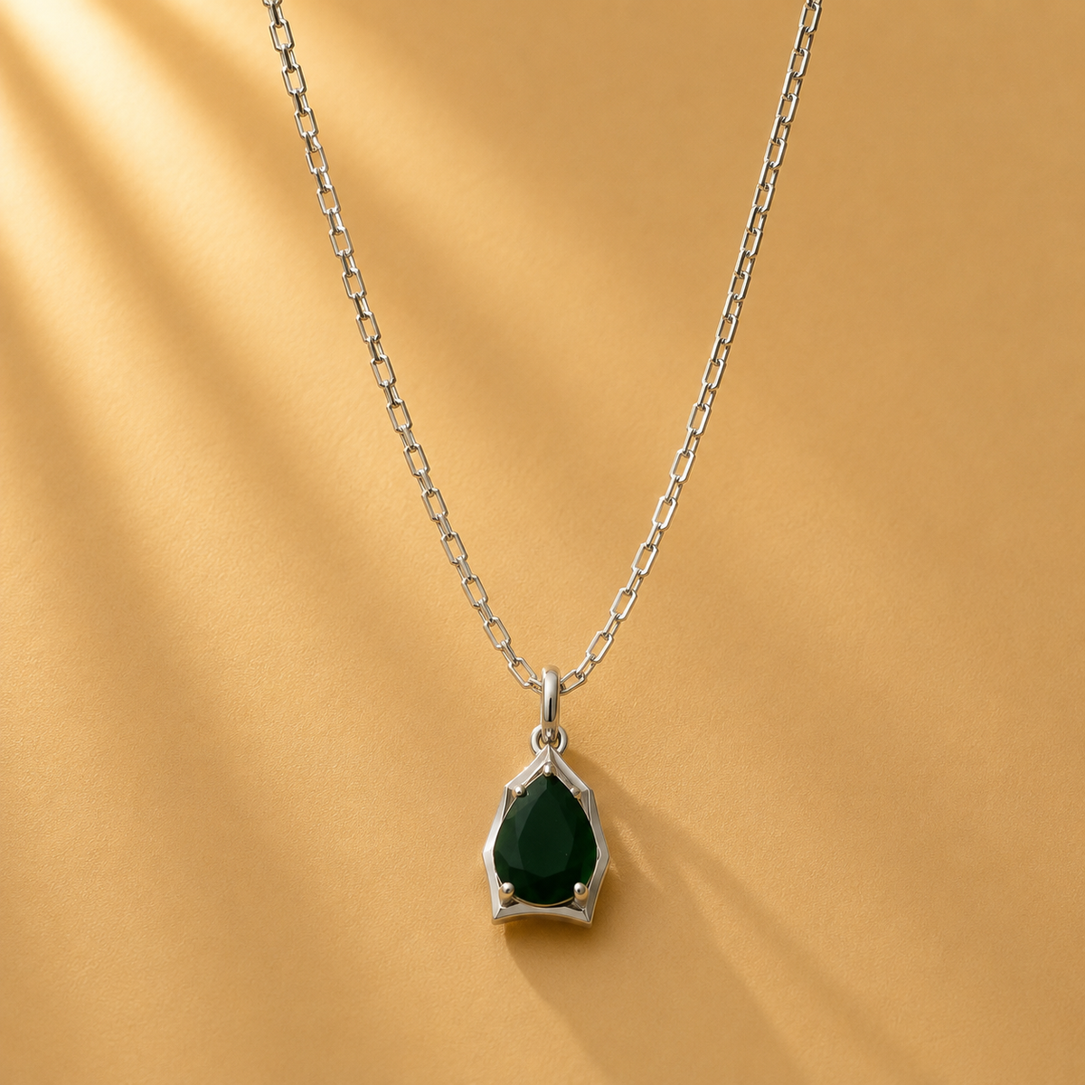 925 Sterling Silver Pear-Shaped Green Gemstone Chain Pendant