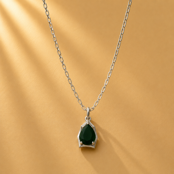 925 Sterling Silver Pear-Shaped Green Gemstone Chain Pendant