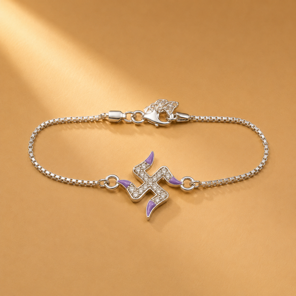 Enamel 925 Sterling Silver Purple Geometric with Moissanite Rakhi