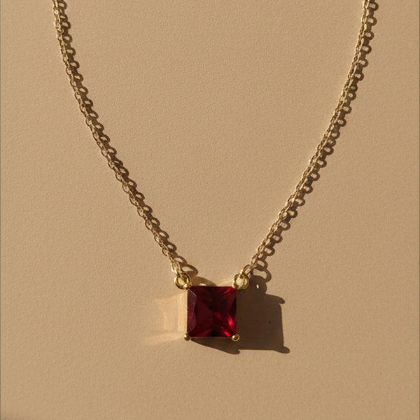 925 Sterling Silver Red Quartz Square Chain Pendant