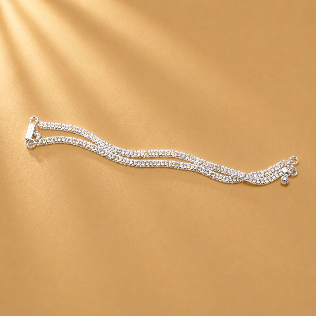 925 Sterling Silver Double Chain Anklet with Bell Charm