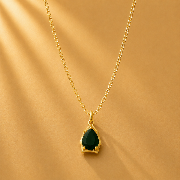 925 Sterling Silver Green Quartz Gemstone Teardrop Chain Pendant