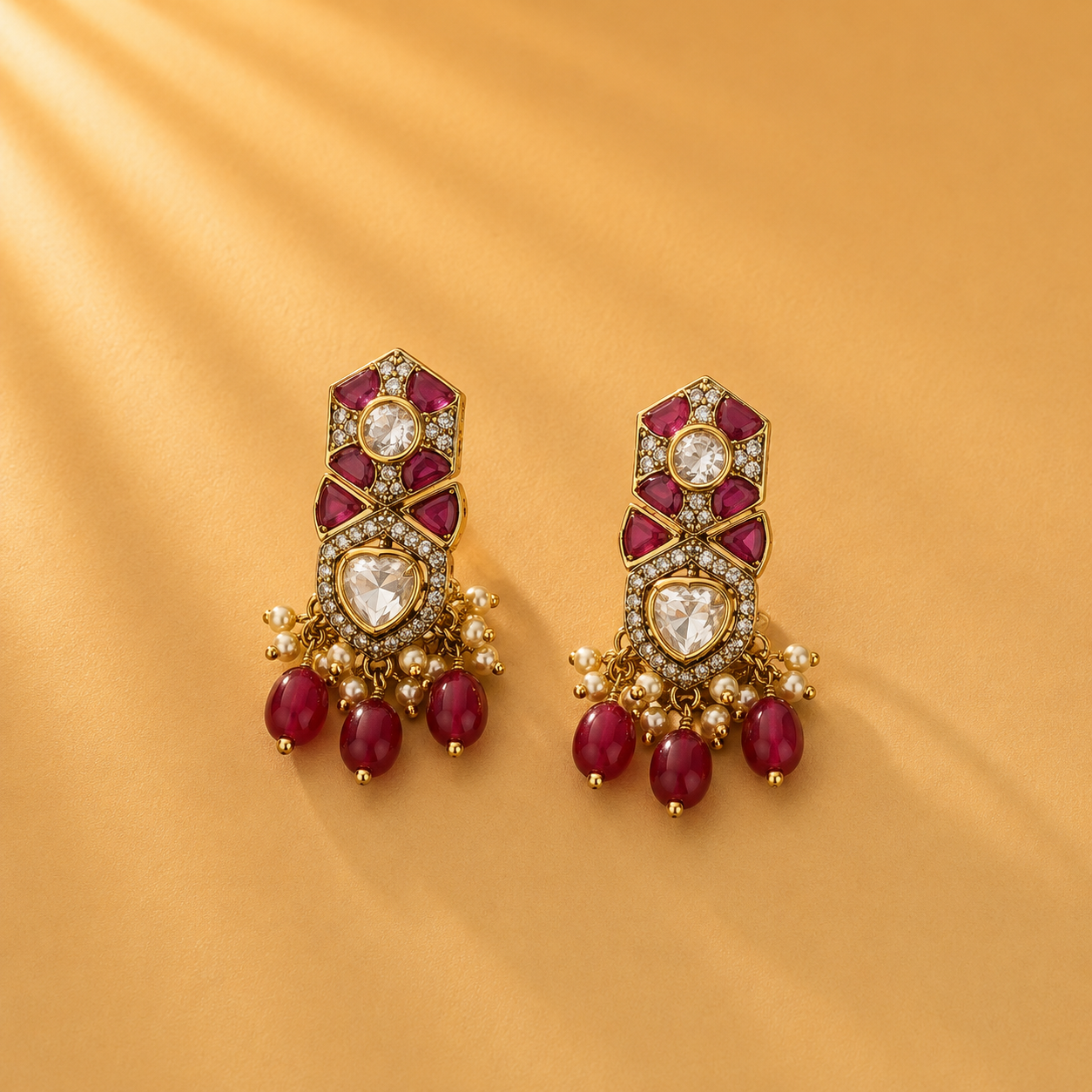 925 Sterling Silver Red Ruby Moissanite Earrings