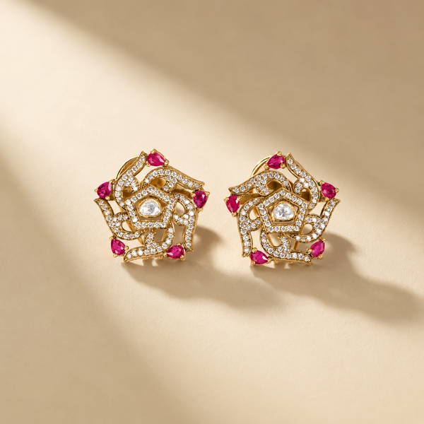 925 Sterling Silver Polki & Quartz Moissanite Designer Statement Stud Earrings