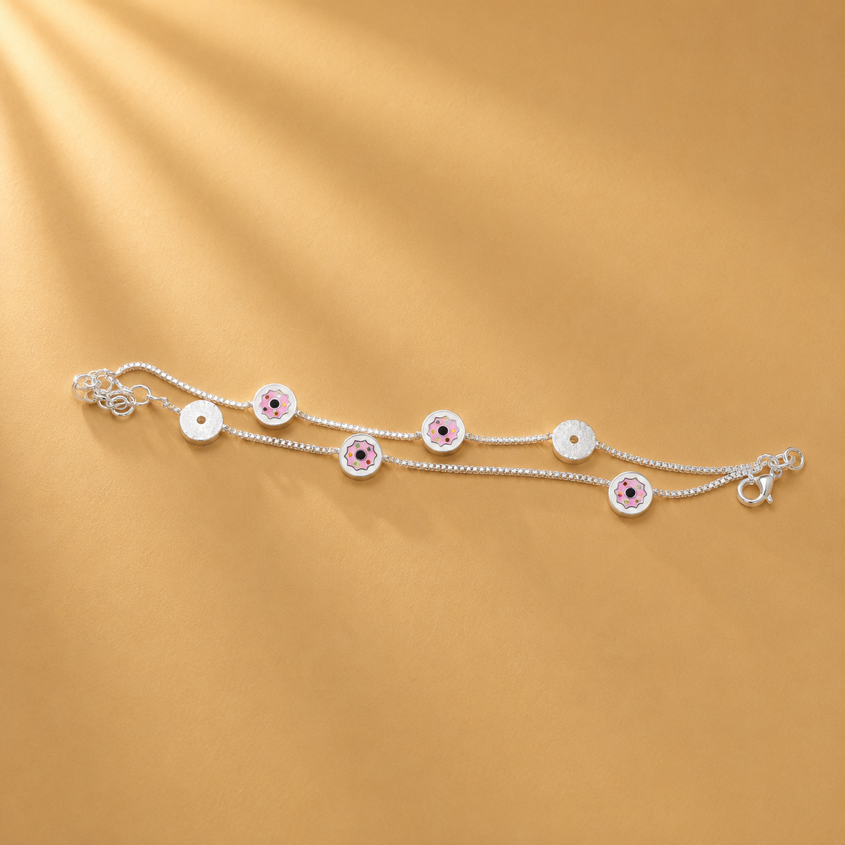 925 Sterling Silver Floral Double Chain Anklet