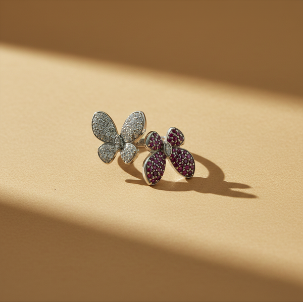 925 Sterling Silver Butterfly-Inspired Ruby  Ring