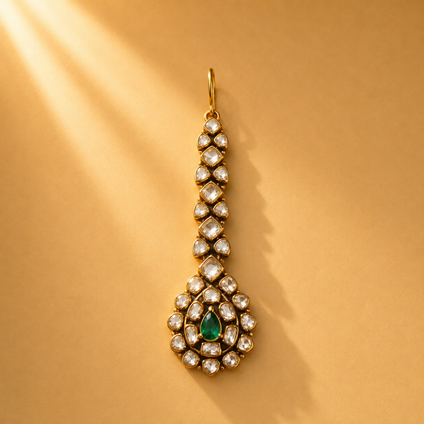 925 Sterling Silver Emerald Green Maang Tikka for Women