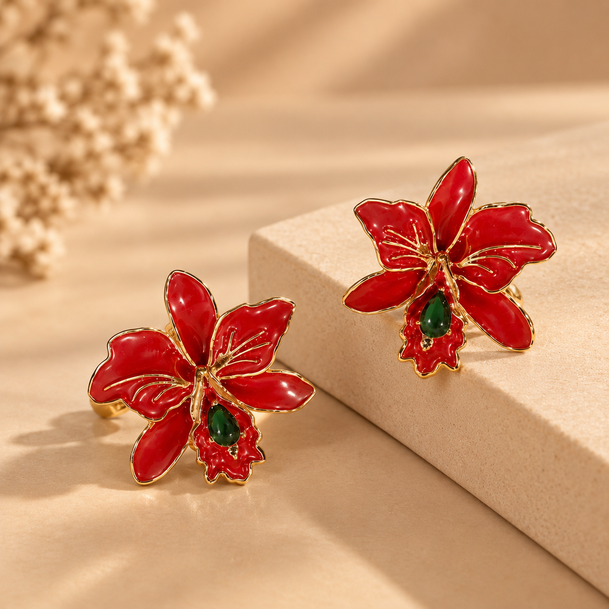 925 Sterling Silver Red Floral Drop Earrings For Women