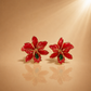 Red Floral Enamel Orchid-Inspired Drop Earrings