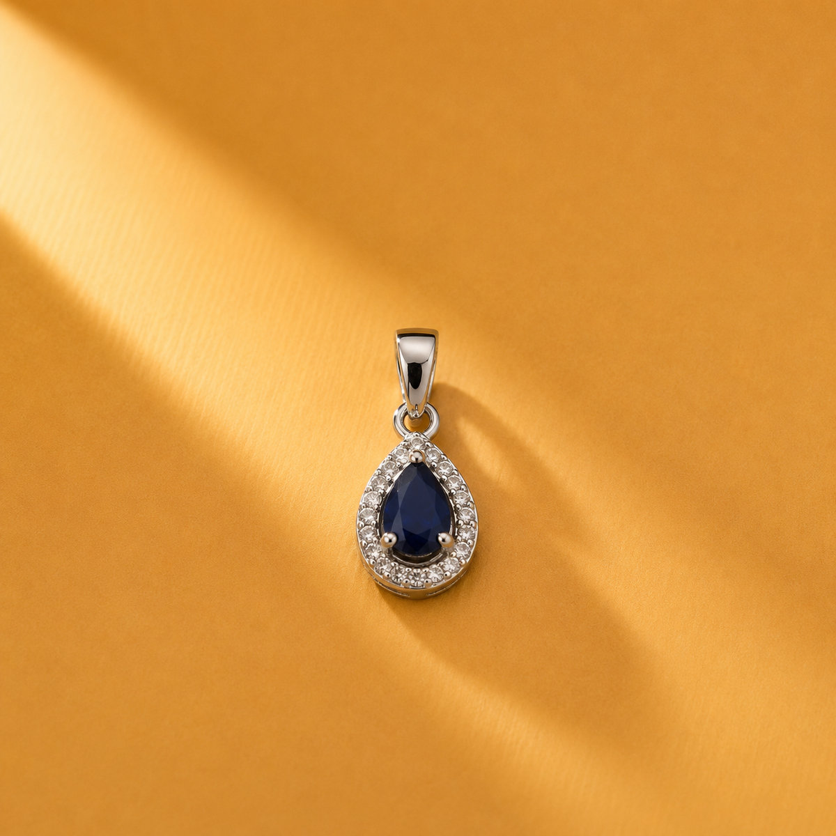 925 Sterling Silver Blue Gemstone with Moissanite Teardrop Chain Pendant for Women
