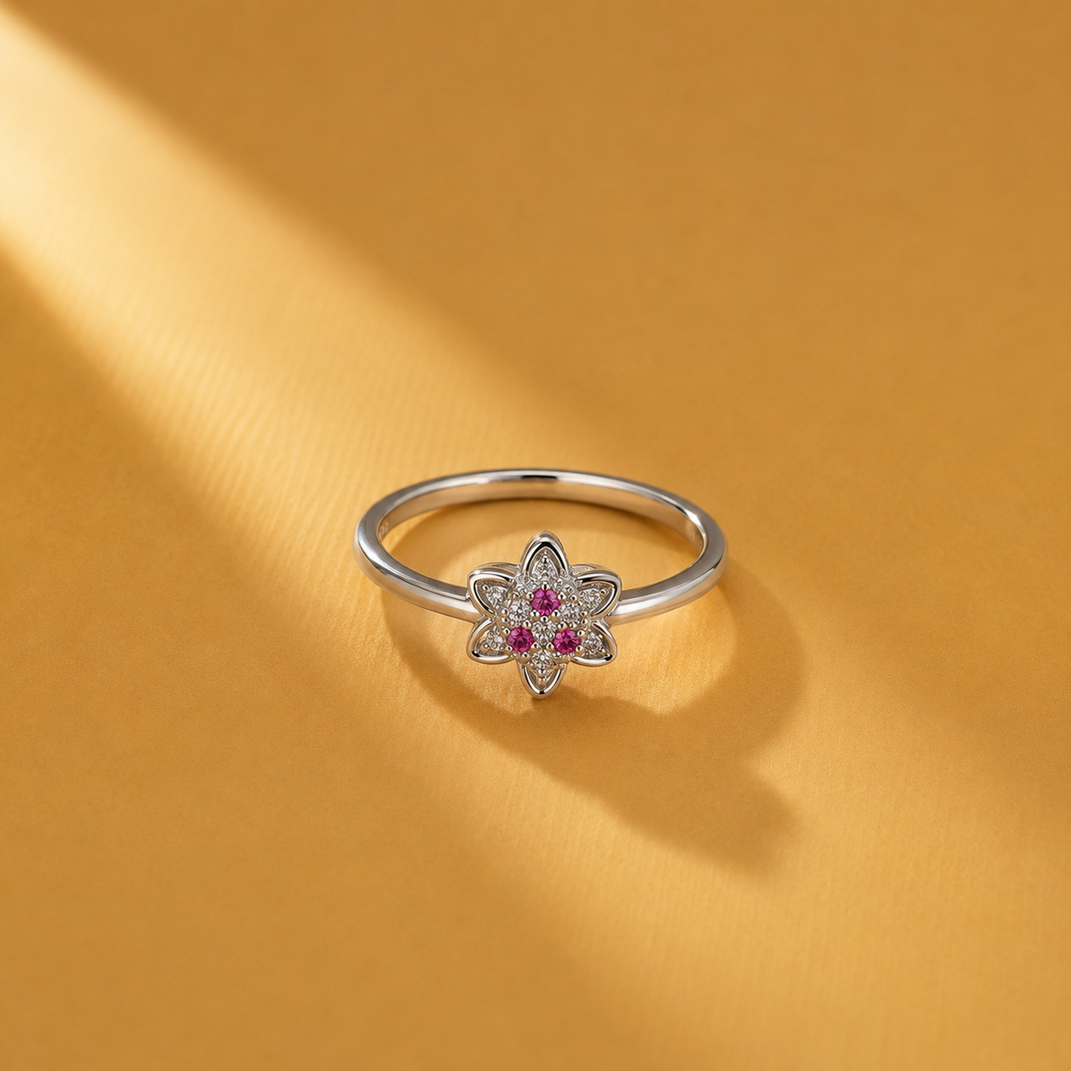 925 Sterling Silver Floral Pink Moissanite With Flower Statement Ring for Women