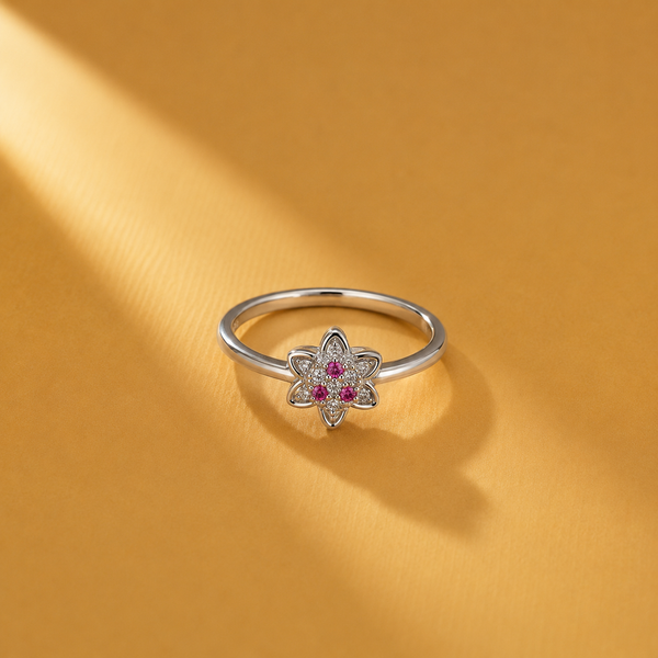 925 Sterling Silver Floral Pink Moissanite With Flower Statement Ring for Women