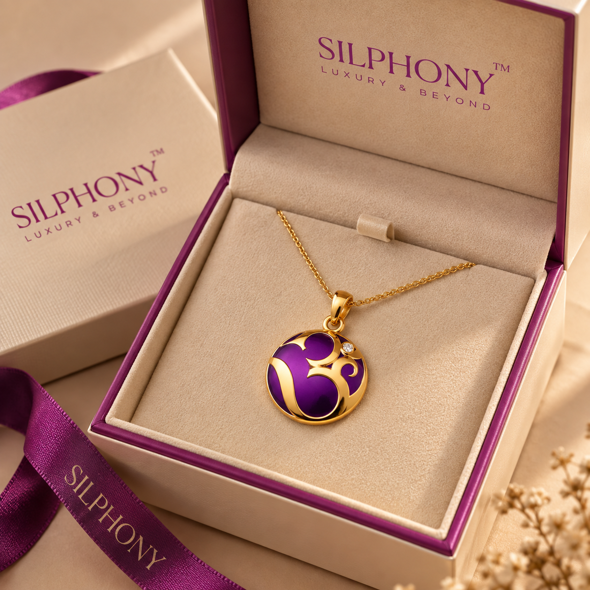 Om Charm Gold Plated Purple Enamel Pendant Chain Is Not Included