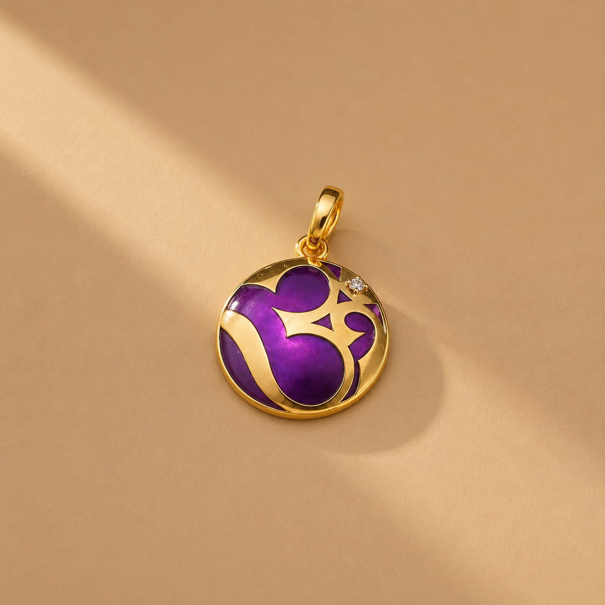 Purple Enamel 925 Sterling Silver Om Pendant with Moissanite for Gift | Hindu Spiritual Symbol Necklace Charm |