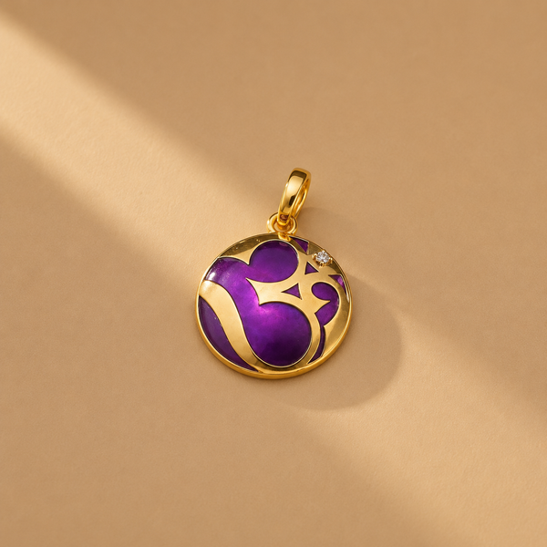 Purple Enamel 925 Sterling Silver Om Pendant with Moissanite for Gift | Hindu Spiritual Symbol Necklace Charm |