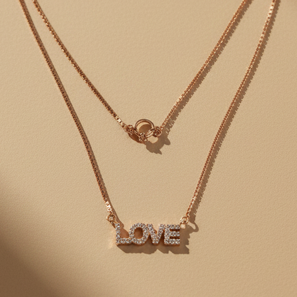 925 Sterling Silver LOVE with Moissanite | Elegant Letter Pendant Chain for Women