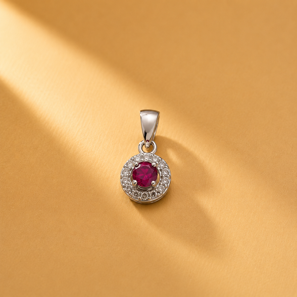 925 Sterling Silver Round Ruby Moissanite Pendant for Women
