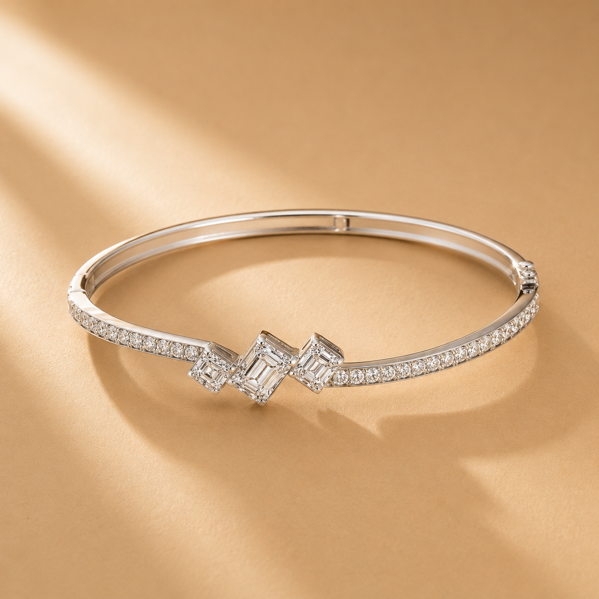 925 Silver Designer with Emerald-Cut Stone Detailing Bracelet