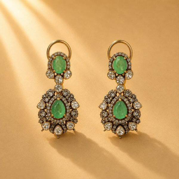 925 Sterling Silver Polki & Moissanite Designer Statement Drop Earrings