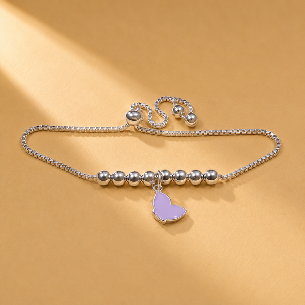 Purple Butterfly 925 Sterling Silver with Beaded Detail Bracelet for Women